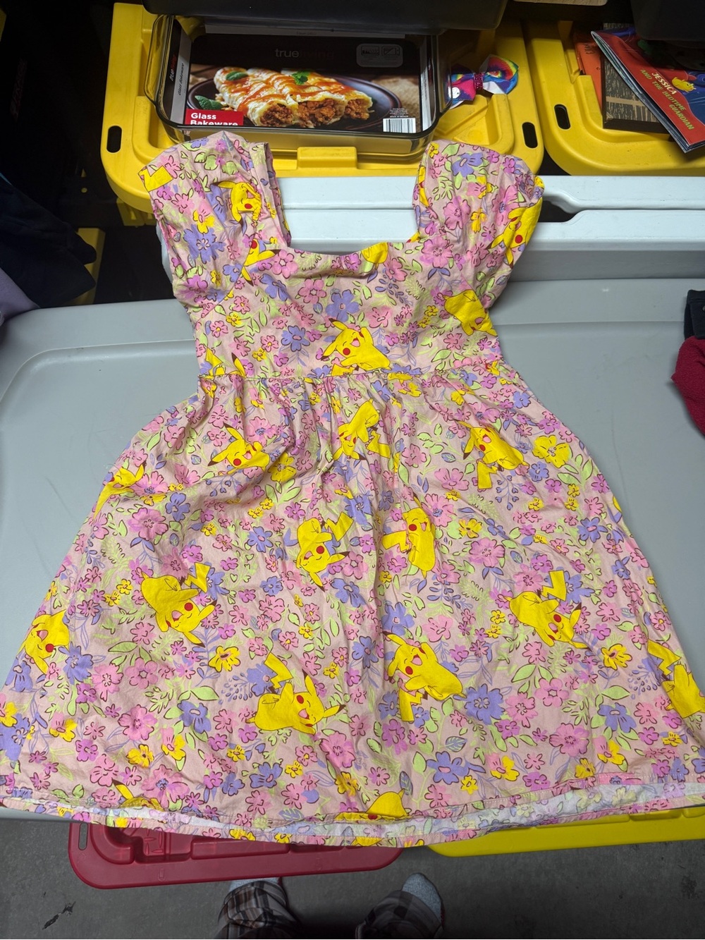 Kids Pink Pikachu Print Cotton Dress